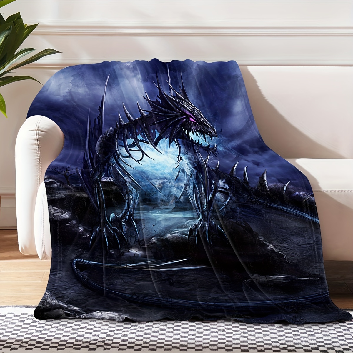 Goth Purple Giant Dragon Thin Blanket Lightweight Flannel - Temu