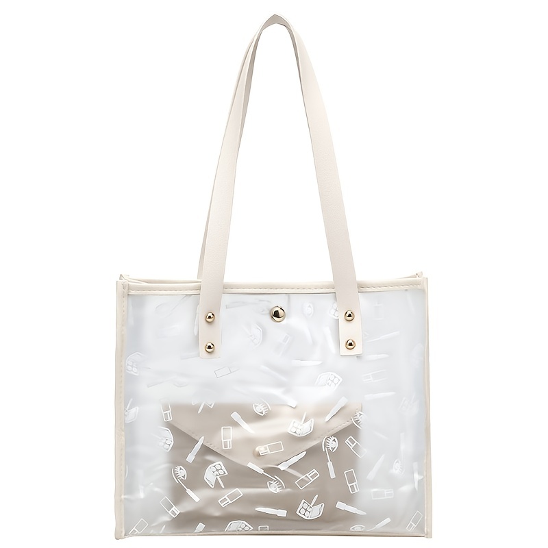 Fashion Large Capacity Clear Tote Bag, Pvc Lightweight Shoulder Bag, Casual  Practical Commuter Bag - Temu