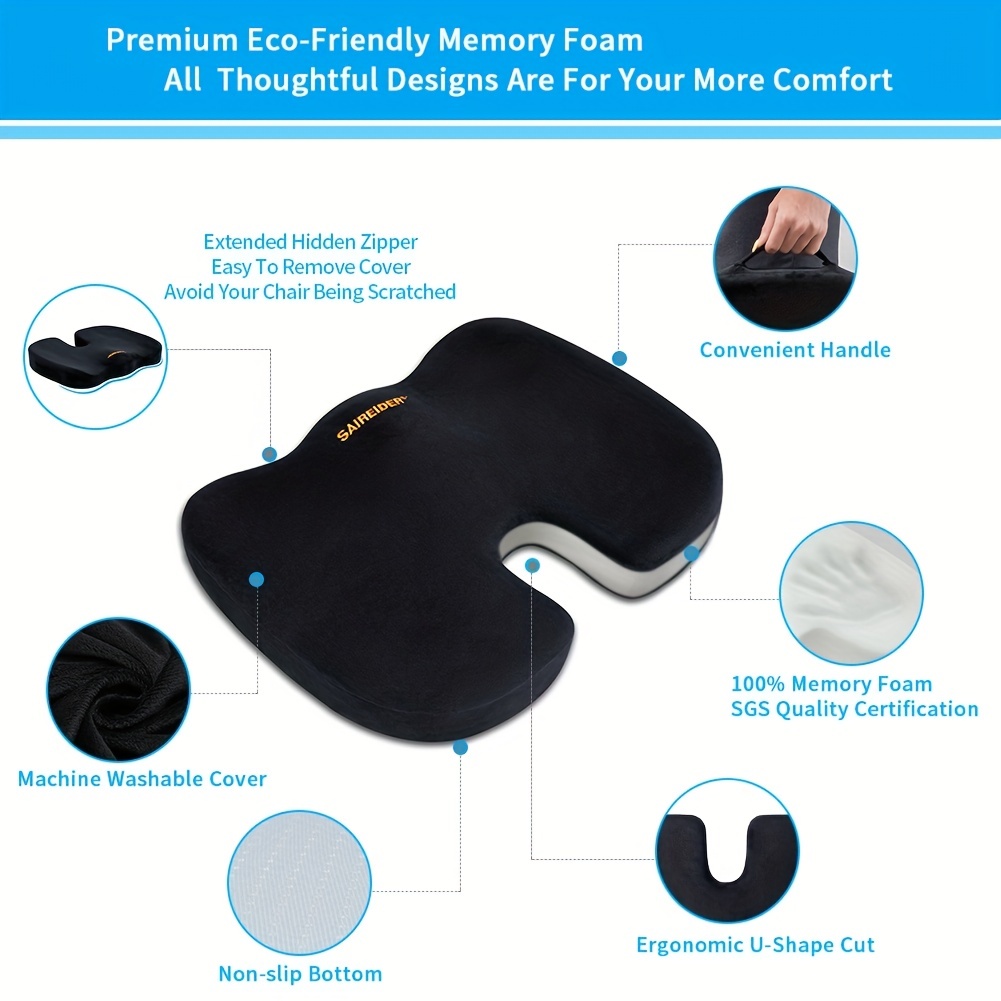 Memory Foam Coccyx Cushion Pads: Improve Sitting Posture & Relieve Tailbone  & Sciatica Pain - Perfect For Office & Car Chairs! - Temu