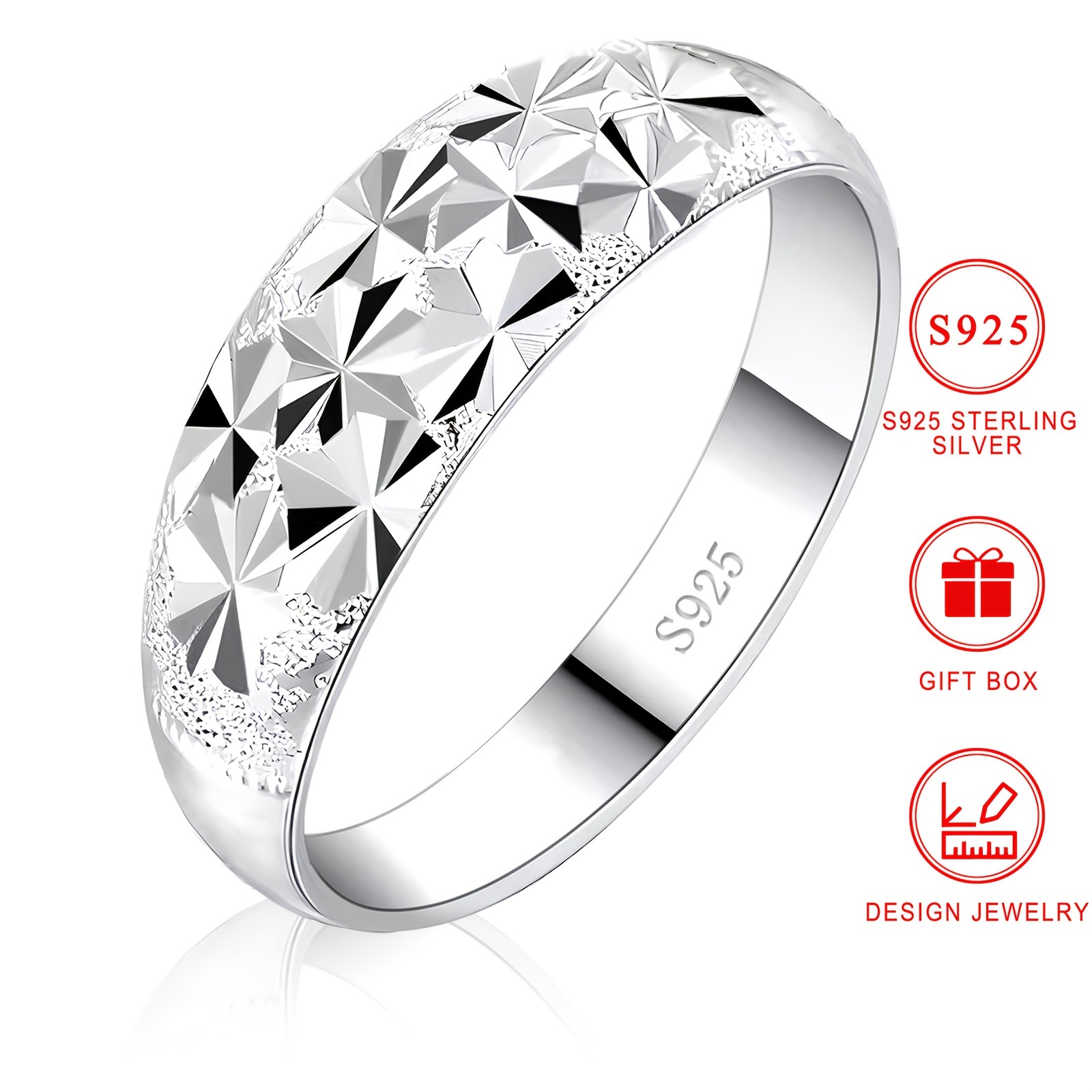 

925 Sterling Silver Ring Sparkling Flower Carving Suitable For Women Gift For That Special Person With Gift Box