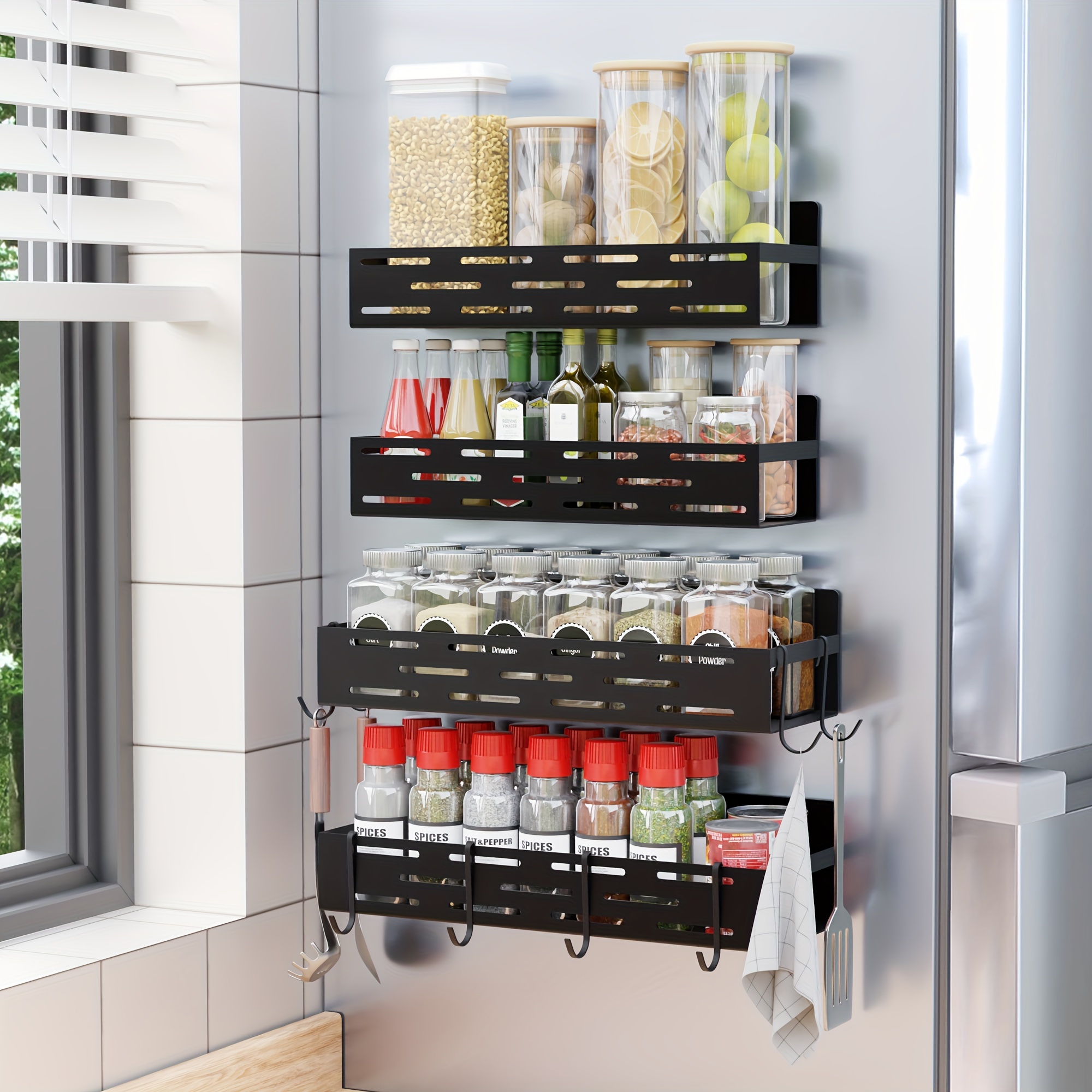 Estante magnético para especias, organizador de especias, estante magnético  duradero para refrigerador para organización y almacenamiento de cocina