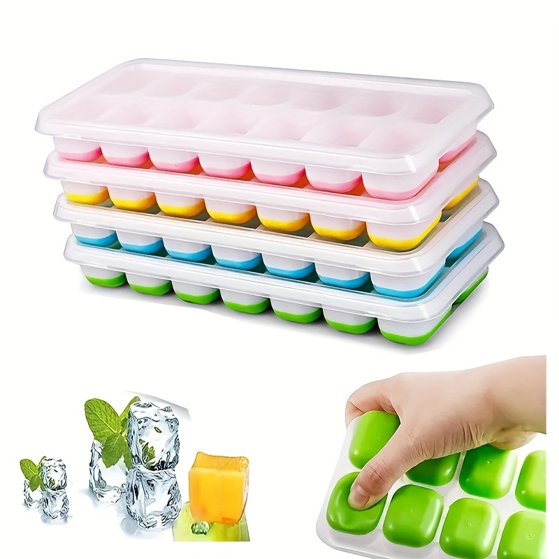 Silicone Ice Cube Tray, Easy-release & Flexible 14-ice Cube Mold With  Spill-resistant Removable Lid, Stackable Ice Trays With Covers For Freezer,  Cocktail, Kitchen Utensils, Apartment Essentials, Ready For School, Back To  School