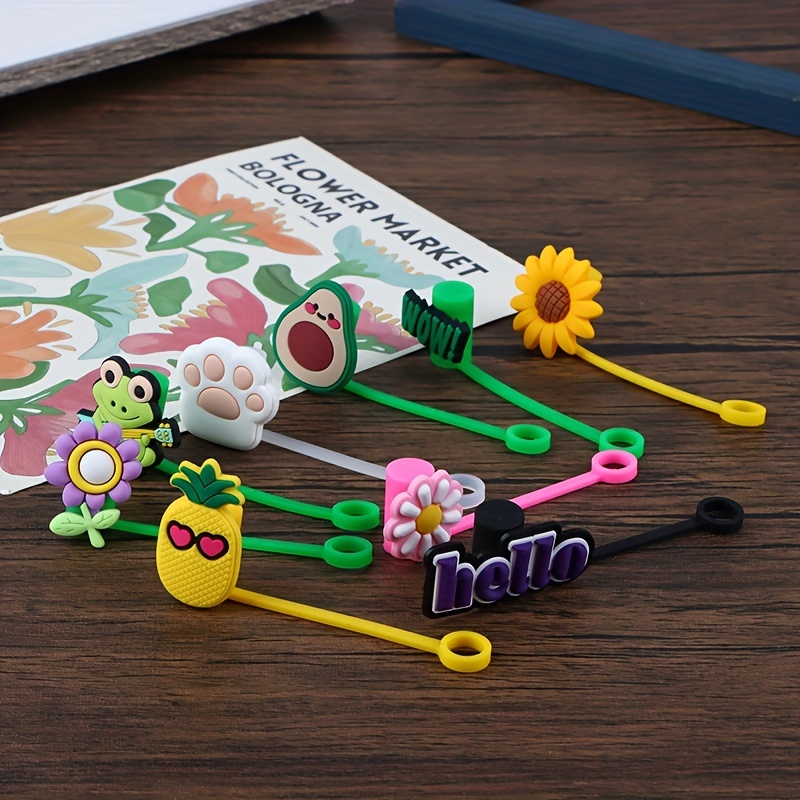 Straw Covers Cap Cute 2 Pcs Silicone Straw Tips Cover Reusable Drinking Straw Tips Lids Adorable Straw Plugs (Avocado)
