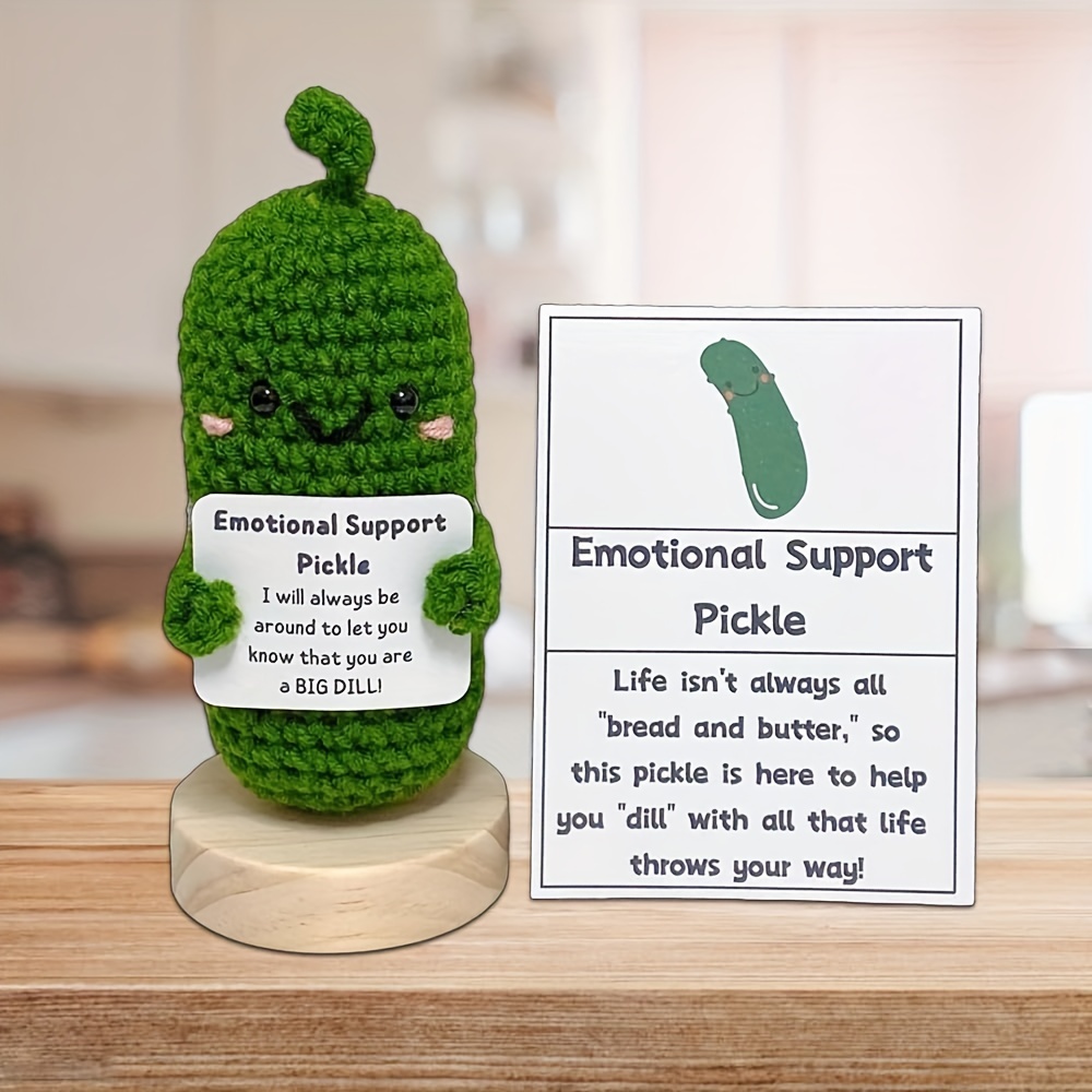 FMNGOP Exclusive Emotional Support Crochet Pickle Gift - Handmade Christmas  Ornament with Wooden Base - Cute Knitted Cucumber Doll - Unique