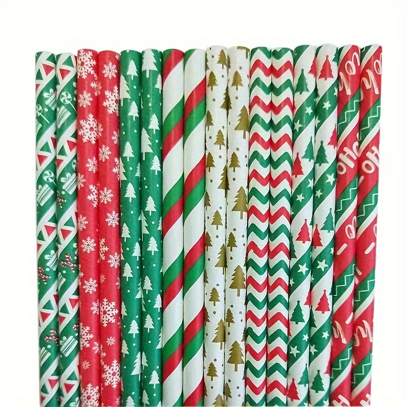 25pcs/bag Christmas Disposable Paper Straws Creative Mixed