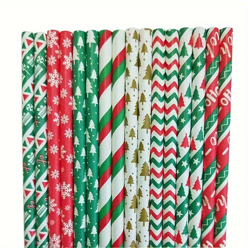 25pcs/pack, Christmas Paper Straws Santa Claus Christmas Tree