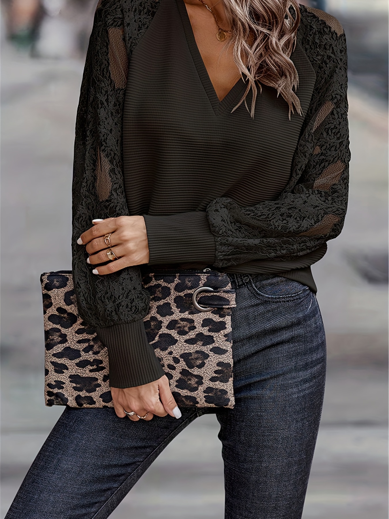 Women's V neck Casual Blouse Lace Long Sleeve Shirt Lantern - Temu