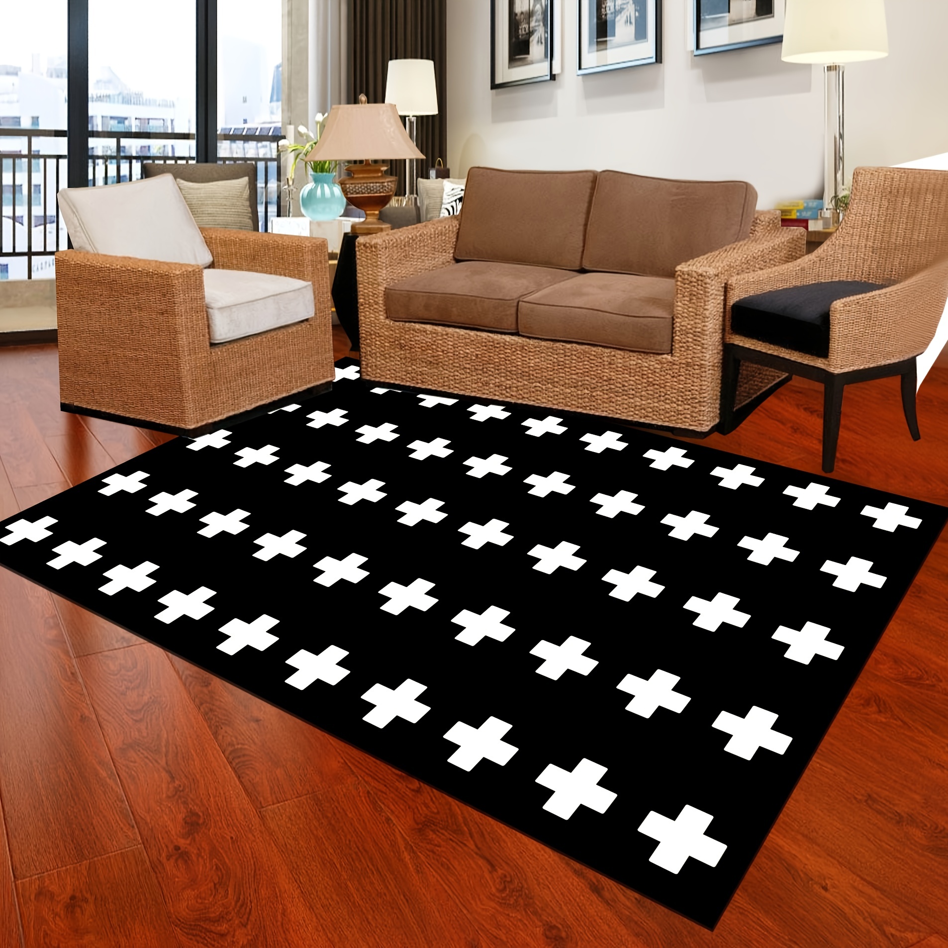 Geometric Pattern Area Rug Non-slip for Bedroom Living Room
