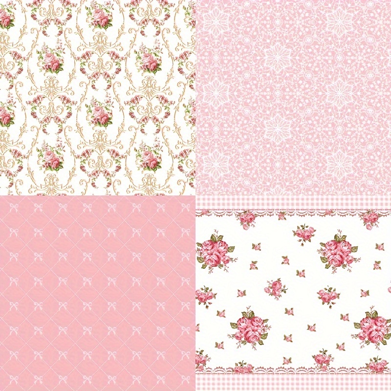 24pcs Love Scrapbook Paper, 6x6 Inch Vintage Valentines Day Love Heart Rose  Pattern Pink Double-Sided Scrapbook Decoupage Paper Pad For DIY Crafts