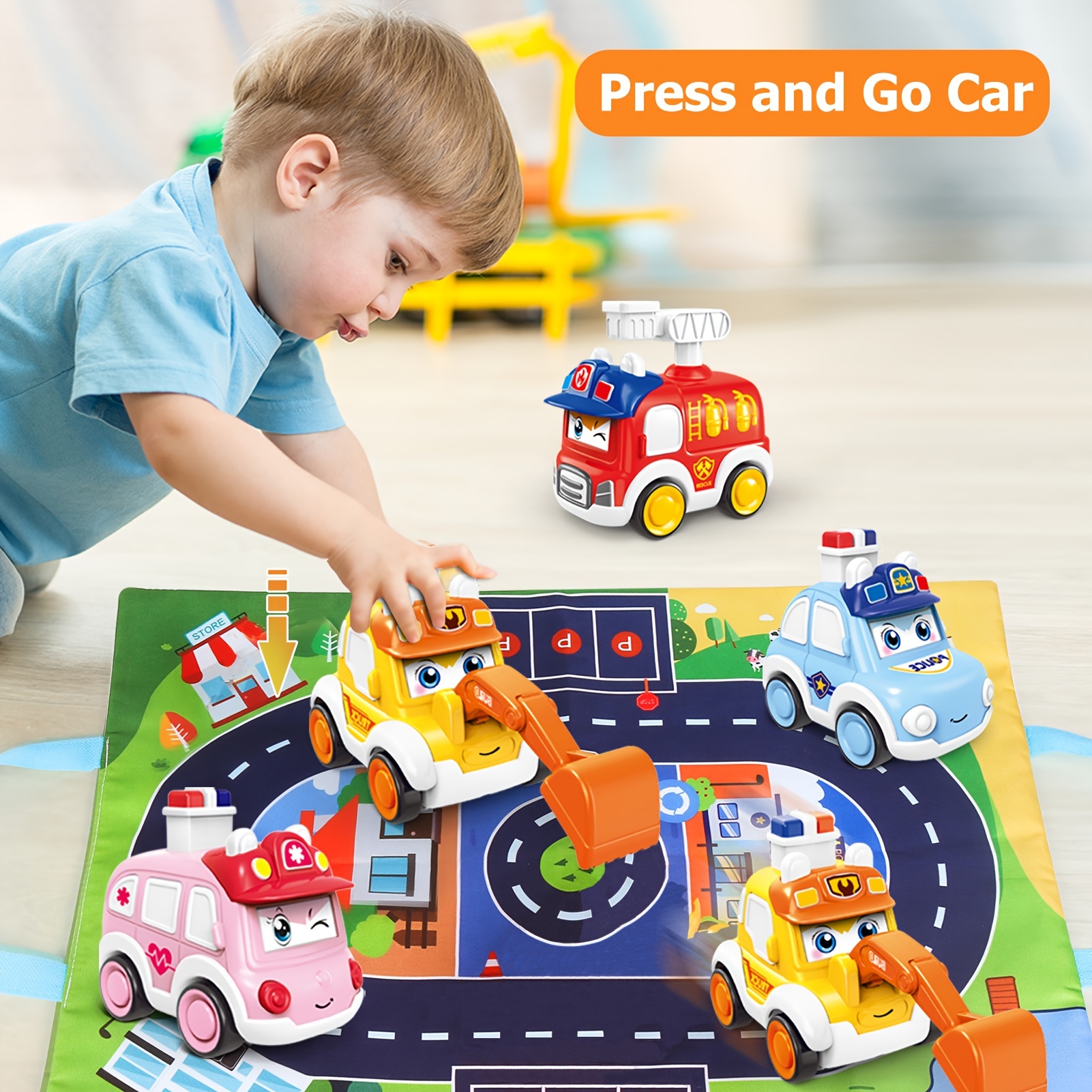 Kid Car Toy For 1 Year Old, Toddler Press And Go Car With Map Mat And  Storage Bags,friction Powered Toy Vehicles,baby Gift For 2 3 4 Year Old  Boys And Girls - Temu Ireland