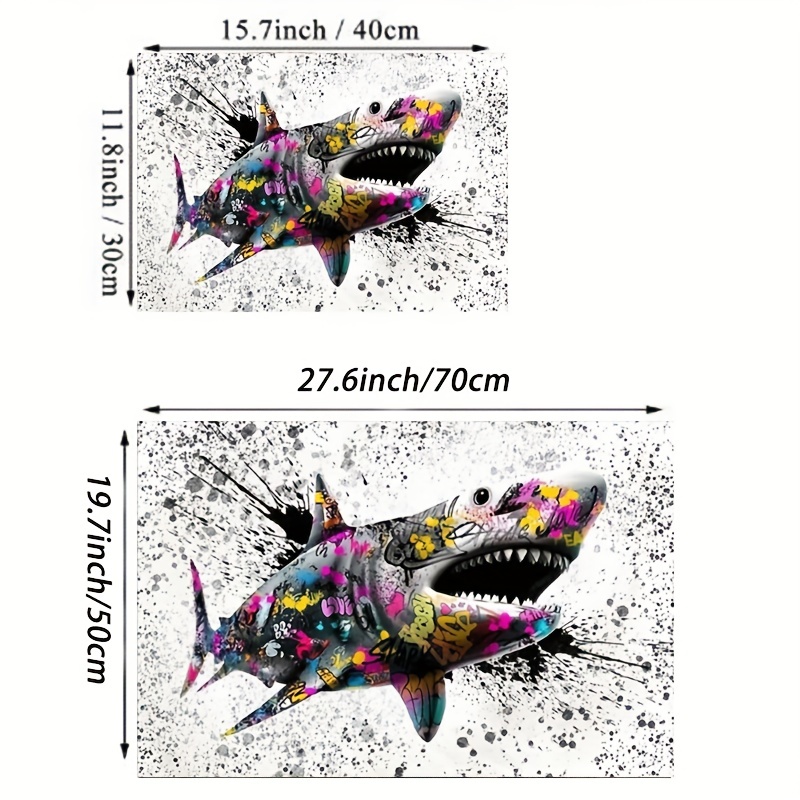 1pc 落書き動物アートキャンバス絵画、カラフルなサメ、ポスターと版画