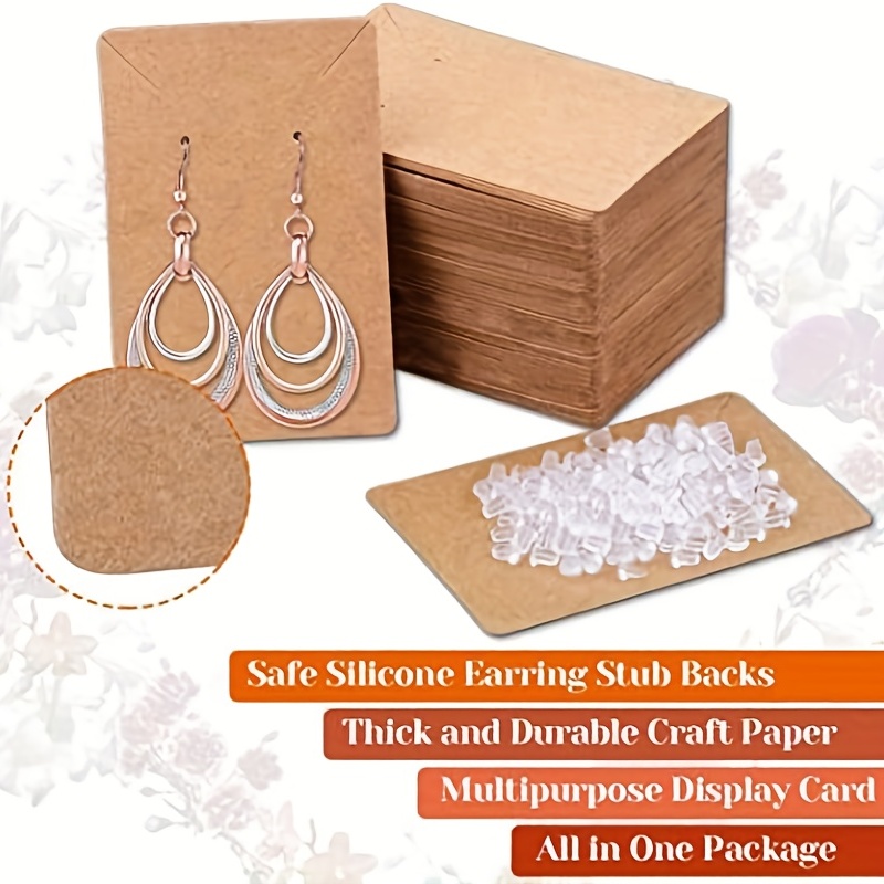 Earring Cards, 100 Pcs Earring Display Cards Earring Holder Cards with 200  Earring Backs and 100 Self- Sealing Bags for Earrings Necklace Jewelry  Display, Kraft Color 3.5x2.4 Inches