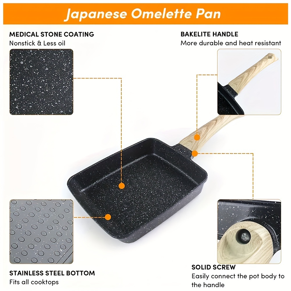 MyLifeUNIT Tamagoyaki Pan, Japanese Omelette Pan Nonstick with Silicone  Spatula, Square Egg Pan 7 x 5 inches, Black