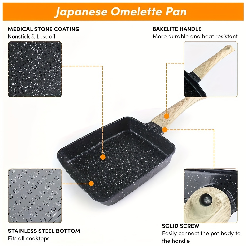 KitchenCoop Tamagoyaki Pan Set, Japanese Omellete Pan, Tamagoyaki Egg Pan Nonstick, Egg Pan, Square Pan, Omelet Frying Pan Maker, Cooking Tools