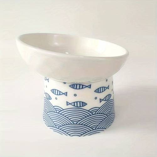 elevated cat bowl ceramic with raised and slanted water bowl designed to prevent vomiting and protect pets spinal discs suitable for small dogs flat faced cats and kittens