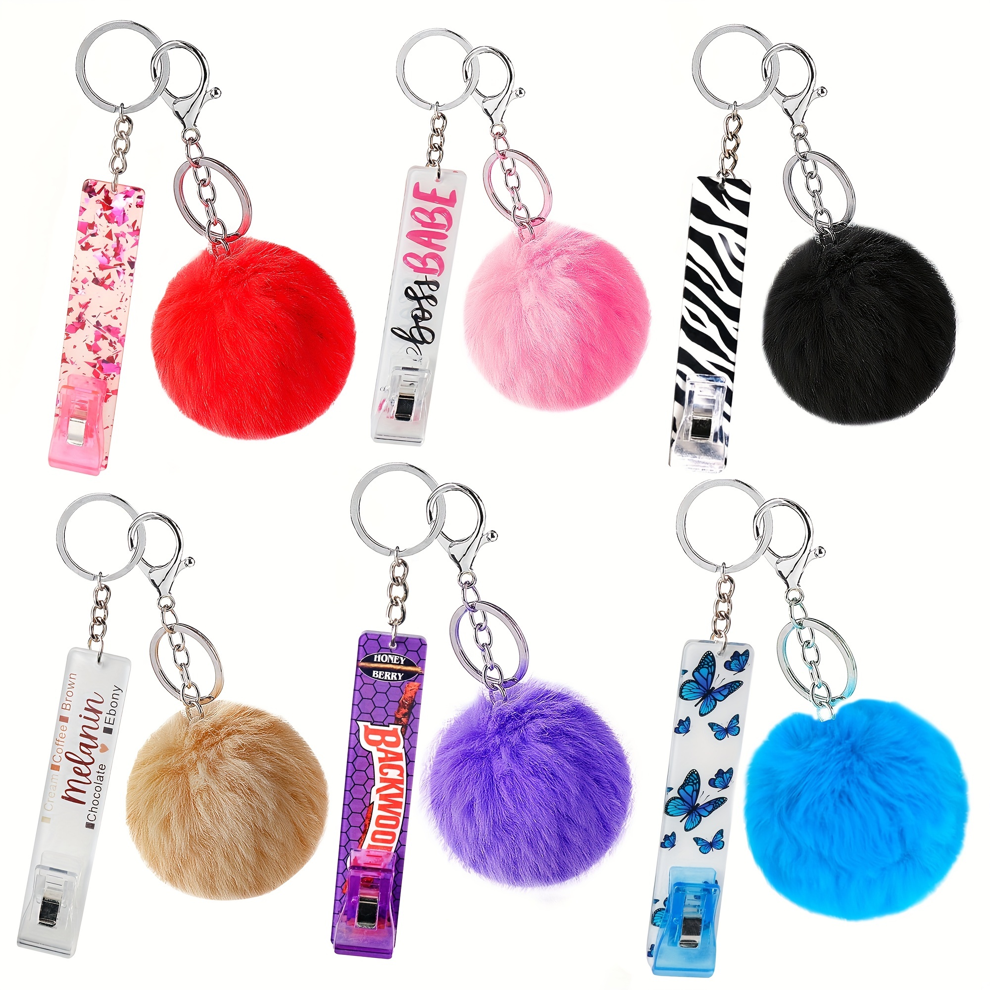 Generic Credit Card Grabber for Long Nails,Acrylic Debit Bank Card Puller  Keychain for Women Plastic Atm Card Clip and Pom Pom Ball