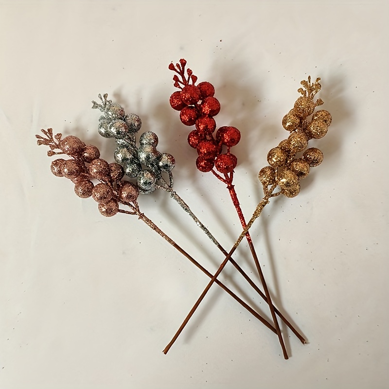 Christmas Glitter Berries Stems Artificial Christmas Picks - Temu