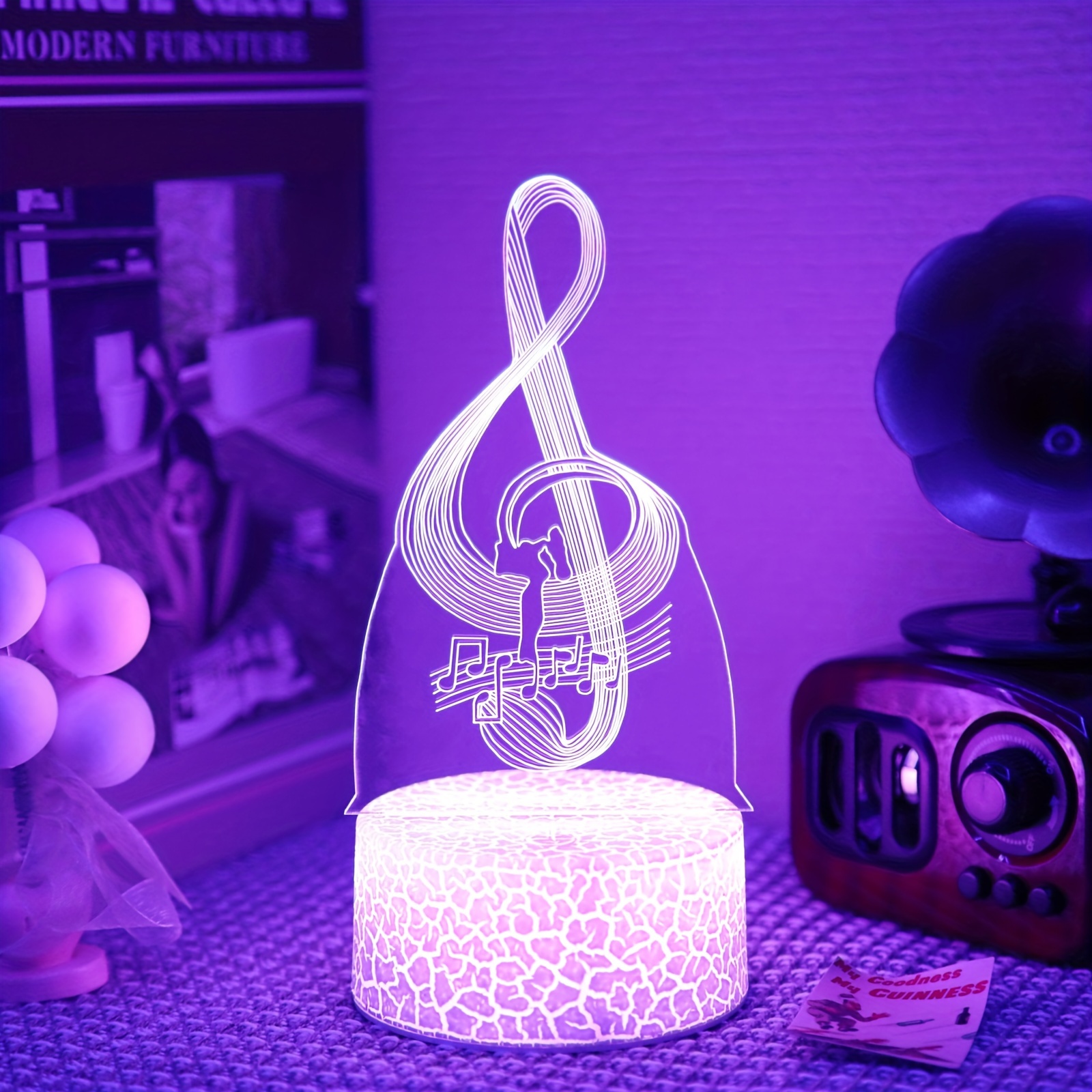 1pc Luz Nocturna 3d Nota Musical 7 Colores Toque Creativa - Temu