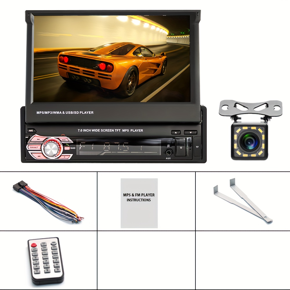 Estéreo de coche de doble DIN de 7 pulgadas, pantalla táctil de 2 DIN,  soporte de radio, Bluetooth, USB, SWC, FM, AUX, tarjeta TF + cámara de  respaldo