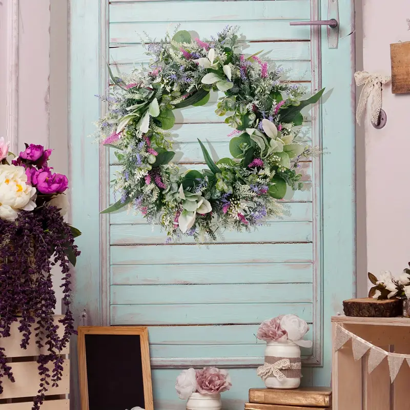 1pc, Spring Eucalyptus And Lavender Wreath For Front Door, Year Round Wreath,  Indoor Wreath, Farmhouse Wreath, Greenery Wreath, Summer Door Wreath, Check Out Today's Deals Now