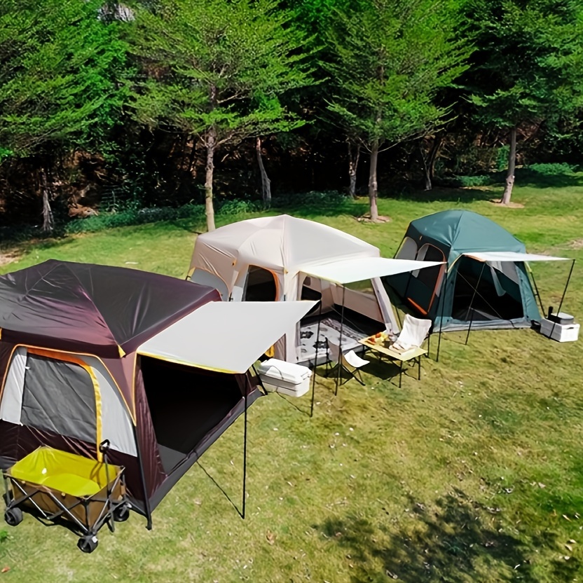 アウトドアマルチパーソンキャンプテント、厚手の防水2つの部屋1つのリビングルームポータブルファミリーキャンプ、中庭テント、オーニングセット