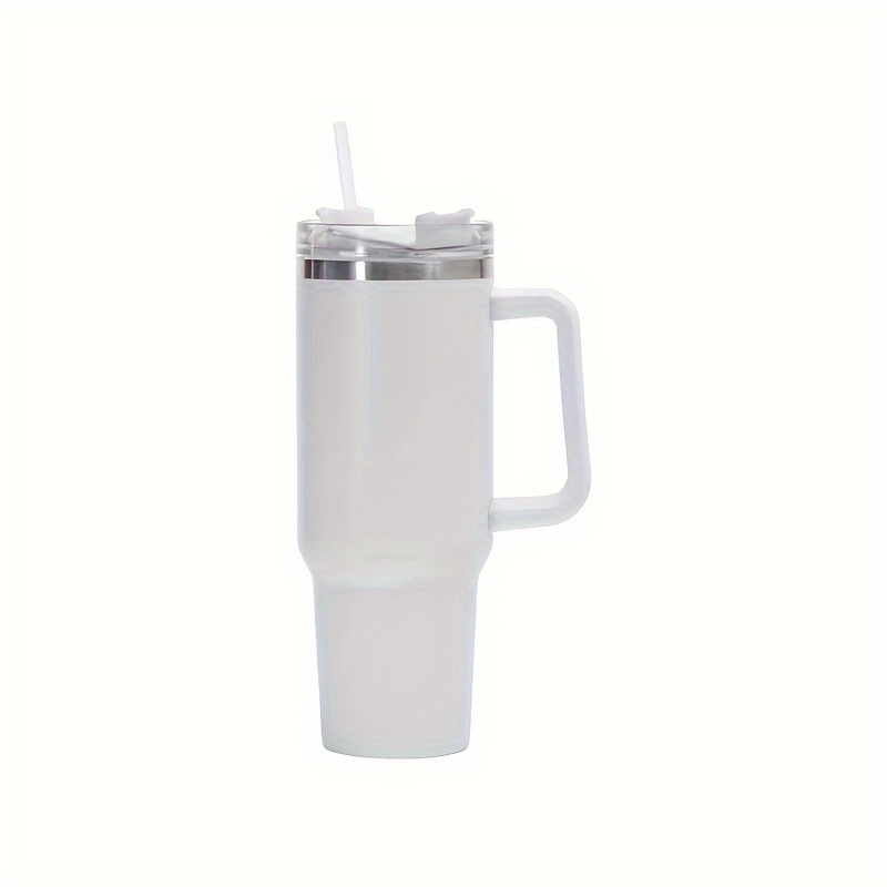 1200ml/40oz Cold Drink Cup With Handle And Straw, Stainless Steel  Leak-proof Flat Bottom Cold Drink Cup With Handle, Outdoor Travel Cup With  Carrying Straw, Dustproof Cup Cover And Silicone Handle, Water Bottle