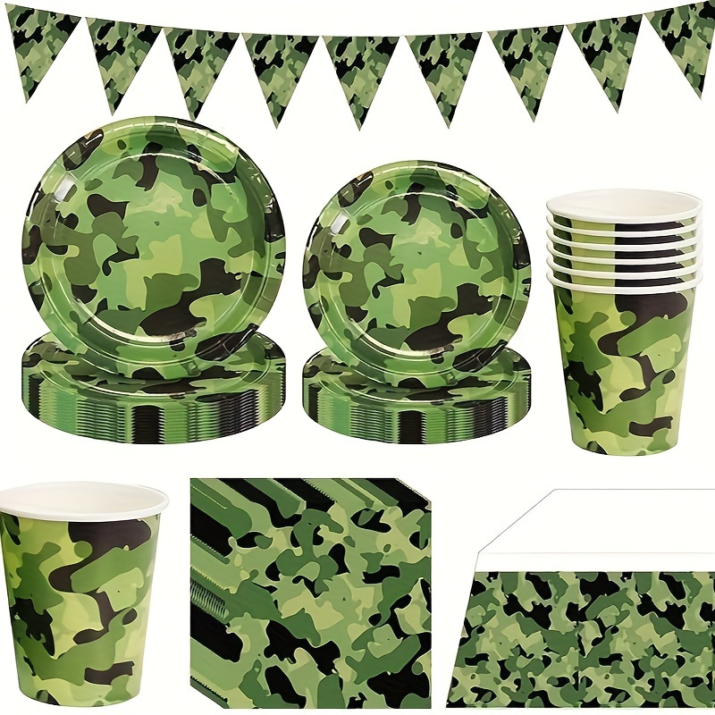 Ensemble de vaisselle jetable, vert militaire, Camouflage