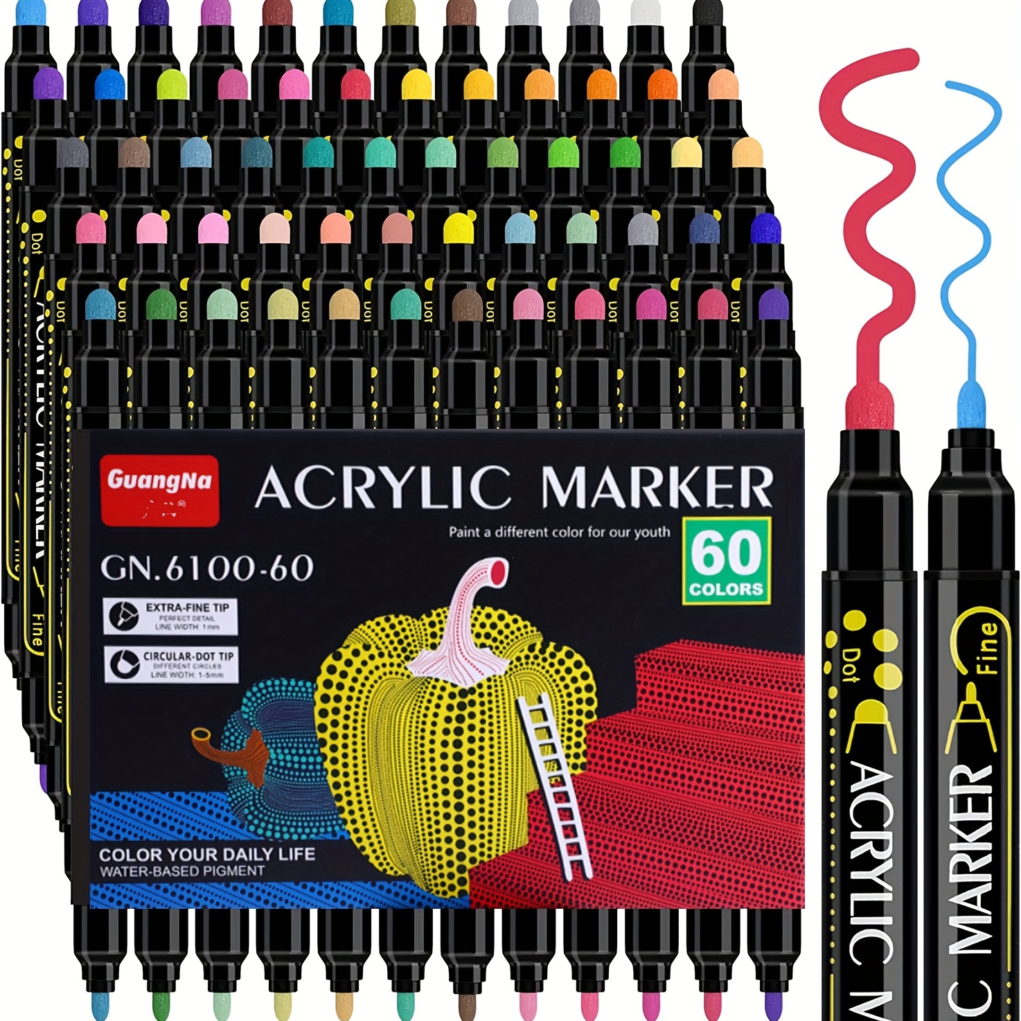ACRYLICO SET OF 12 COLORS ACRYLIC PAINT PENS- EXTRA FINE TIP - Acrylico- Markers