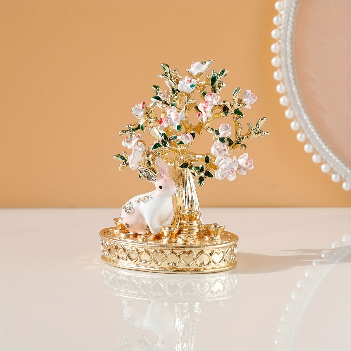 vintage style rabbit cherry blossom tree design jewelry box money tree accessories storage box ideal choice for gifts details 1