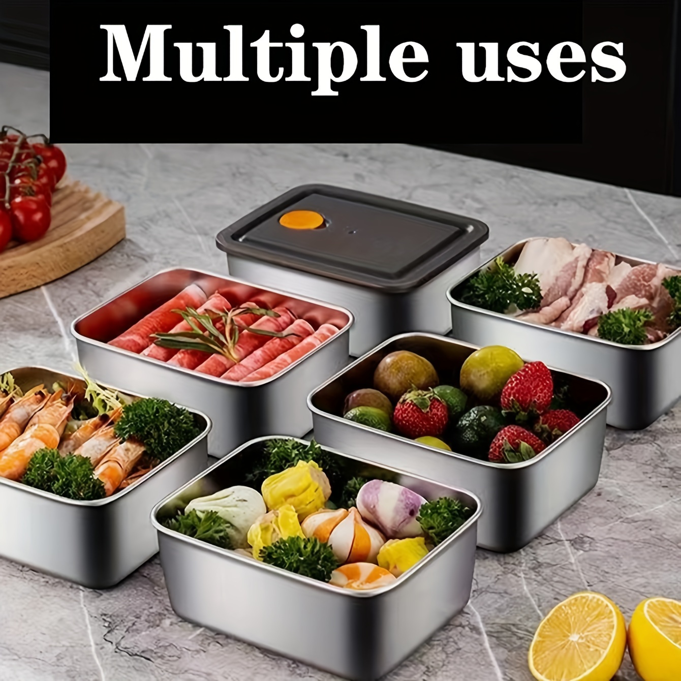 4 sets stainless steel fresh keeping box refrigerator cooler storage box sealed anti overflow bento box picnic lunch box meal prep square box for camping picnic and beach home kitchen supplies details 4