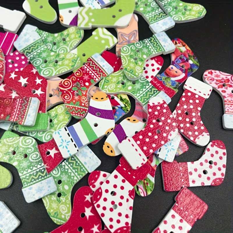 Christmas Mixed Wooden Crafts Buttons Christmas Socks - Temu