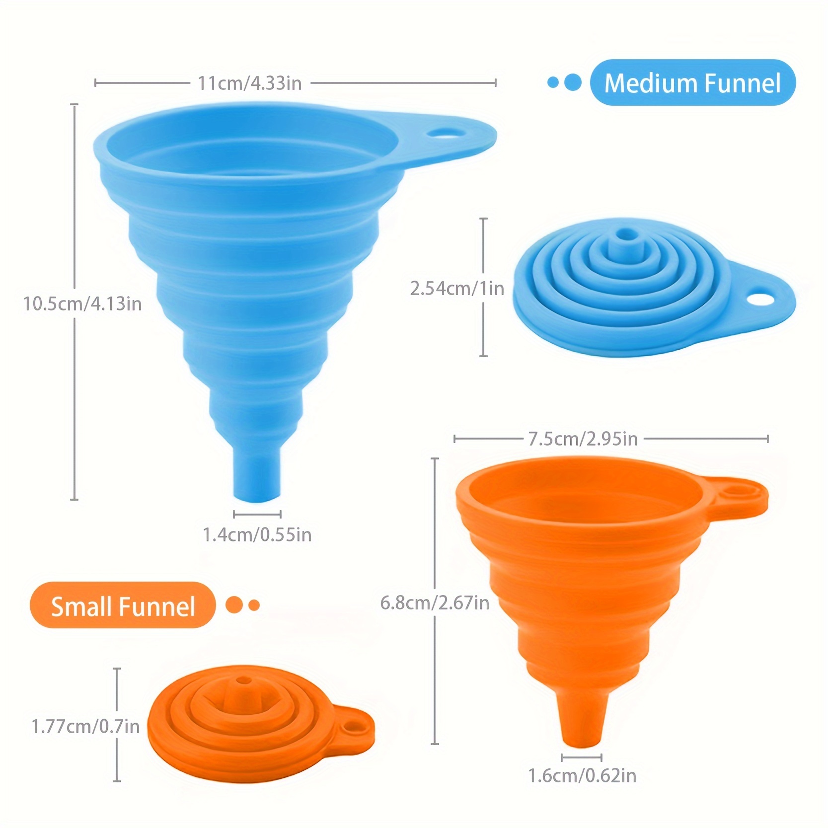 Collapsible silicone funnel (set of 2)