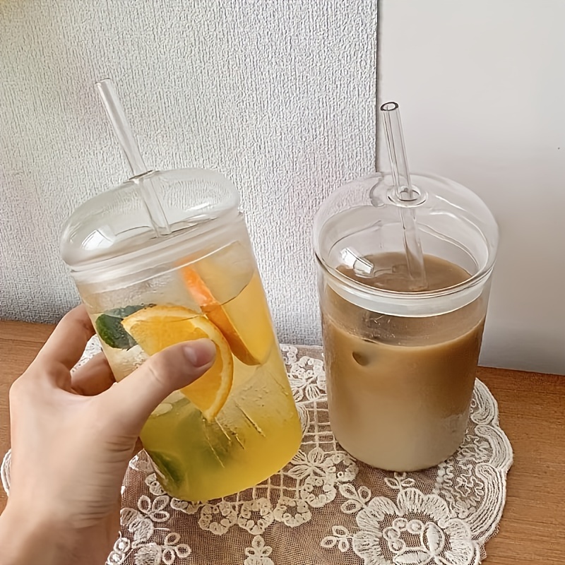 1pc Open Mouth Transparent Glass Coffee Cup Or Cold Drink Cup Or Water Cup,  Simple Bubble Cup