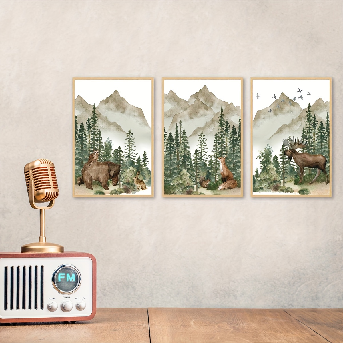 Animals Canvas Print Posters Fox Deer Bear In Forest Canvas Temu