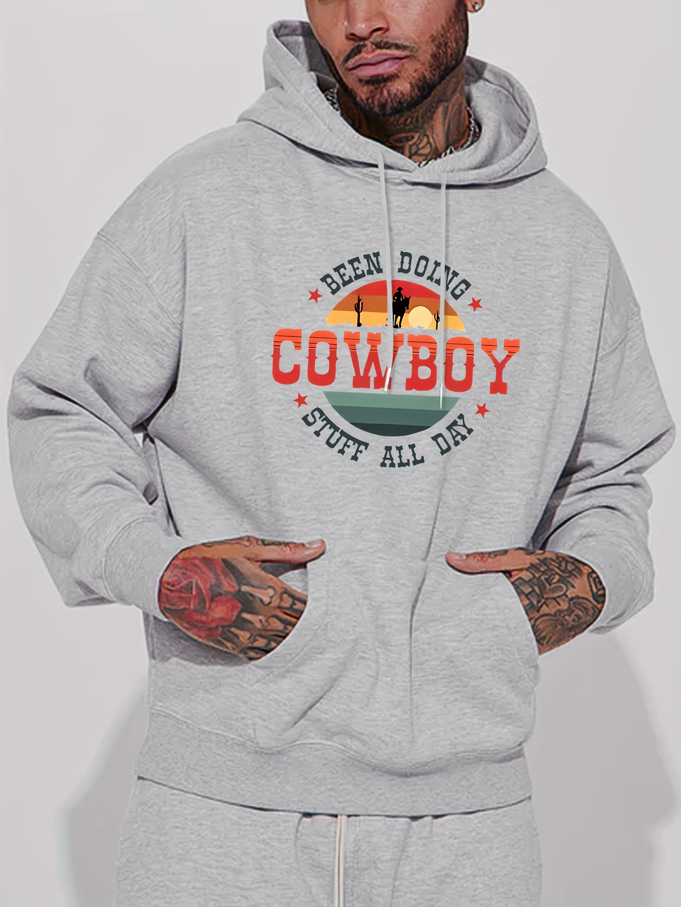 Cowboy Print Hoodie, Cool Hoodies For Men, Men's Casual Graphic Design  Pullover Hooded Sweatshirt With Kangaroo Pocket Streetwear For Winter Fall,  As Gifts - Temu