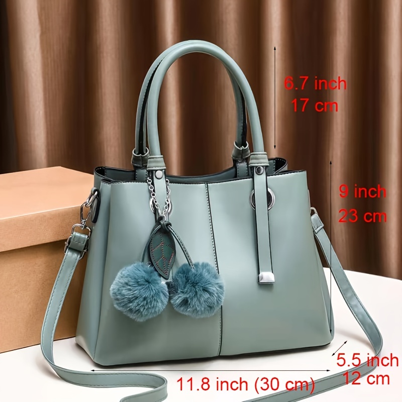 Elegant Handbag For Women, Stitching Detail Crossbody Bag, Fashion Top  Handle Purse With Pompom Decor - Temu