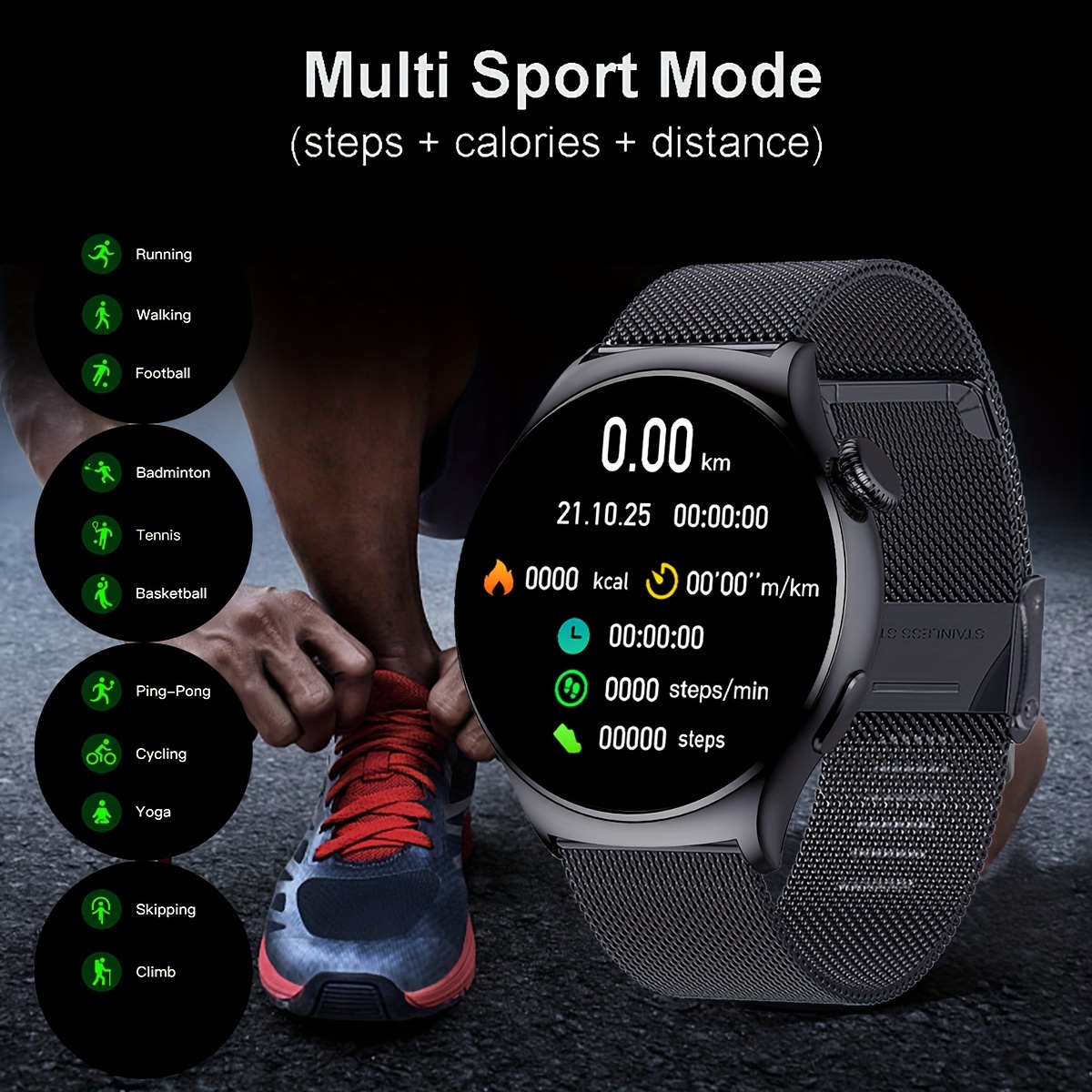 mens business sports smart watch wireless call make answer reject calls fitness sports tracker mens smart watch