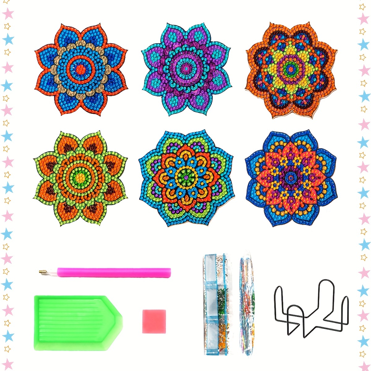 Artificial Diamond Painting Coasters Kit, Mandala Diamond Art