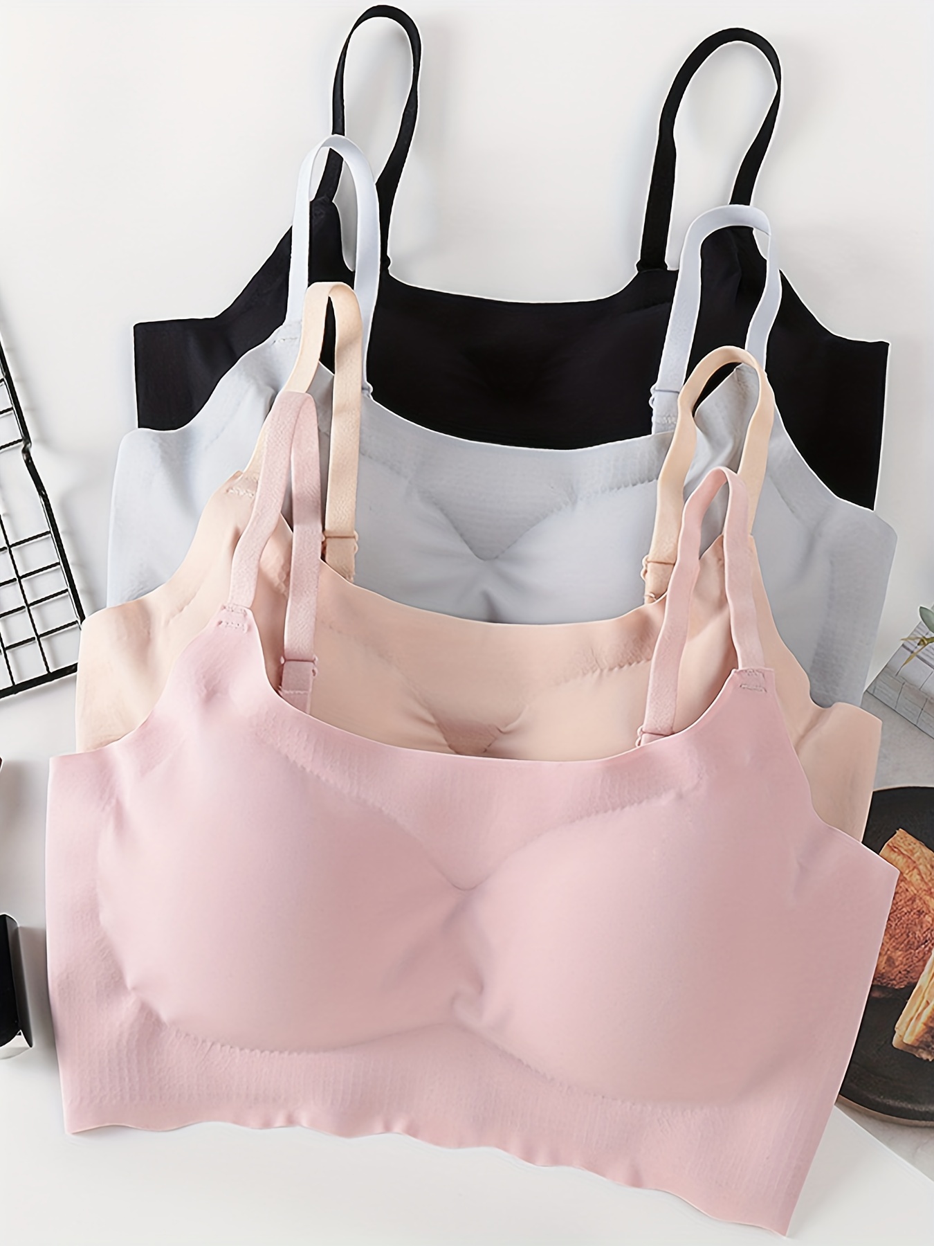 Pink bra Summer bra ice silk seamless bra wrapped chest widen