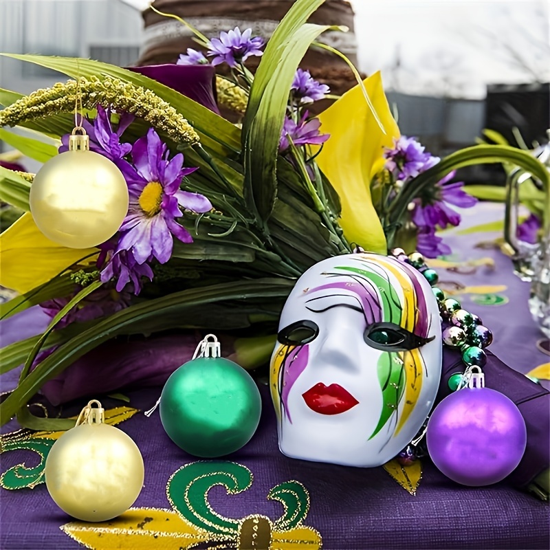 12 Pcs Mardi Gras Ball Ornaments 2.3 Inches Mardi Gras Hanging
