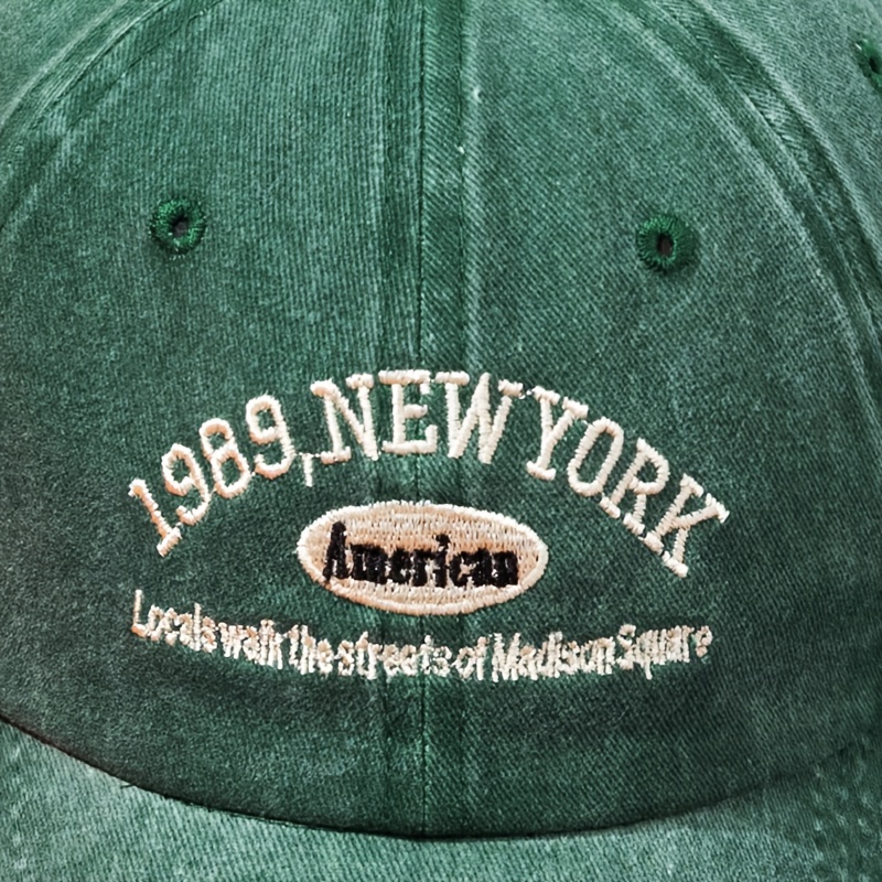 Blackish Green Embroidery Baseball Washed Distressd 1989 New York American  Women Cotton Sun Hats Man Unisex - Clothing, Shoes & Jewelry - Temu