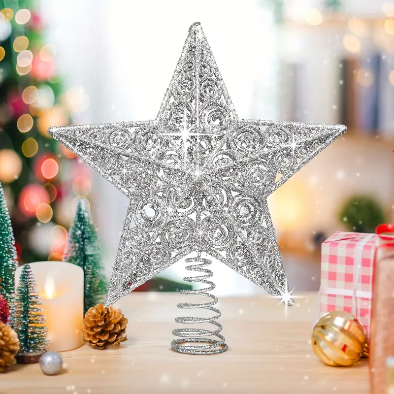 Christmas Tree Topper Star,glitter Christmas Ornament For