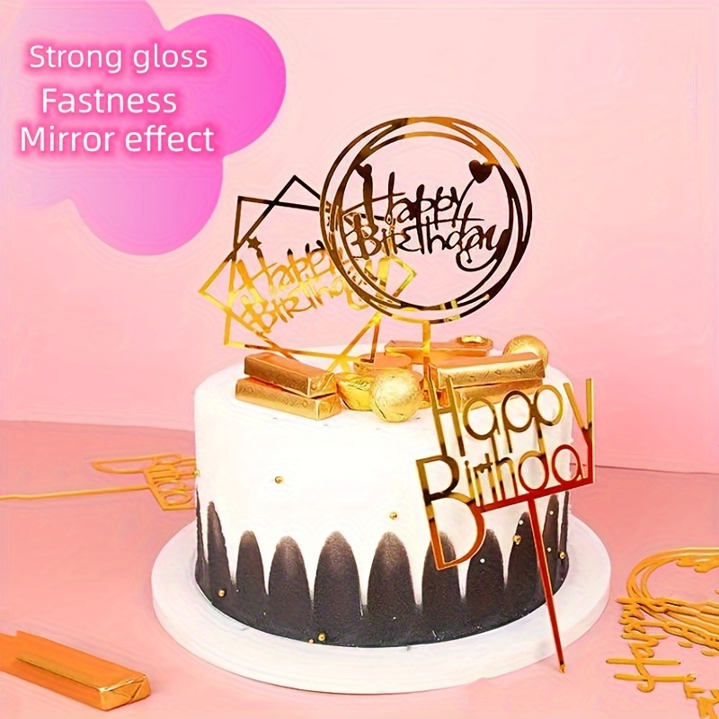 Garniture à Gâteau en Acrylique Doré Miroir joyeux anniversaire