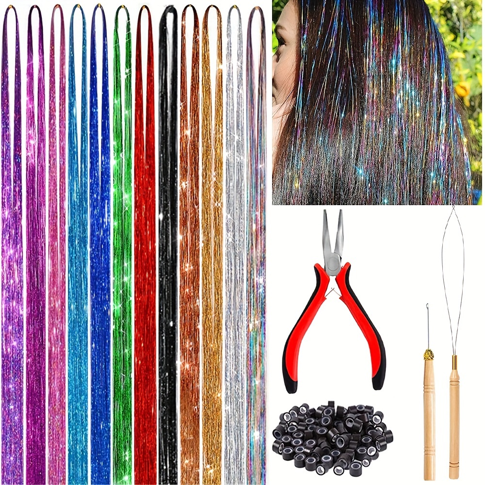 Hair Tinsel Kit With Tool 1200 Strands Hair Tinsel Heat - Temu