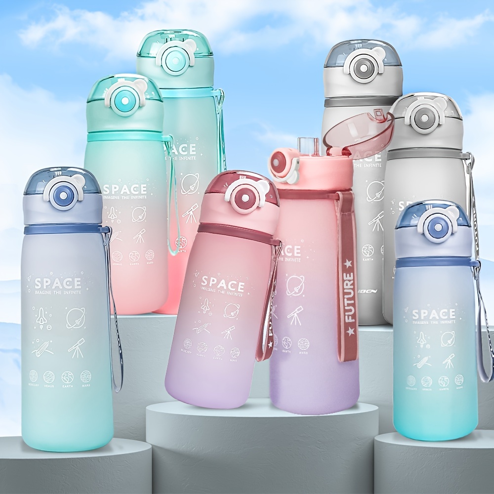  Botella de agua de 2 litros con popote, botellas de viaje  portátiles, taza de fitness deportiva, agua fría de verano con escala de  tiempo (capacidad: 2 L, 64 onzas, color: rosa) 