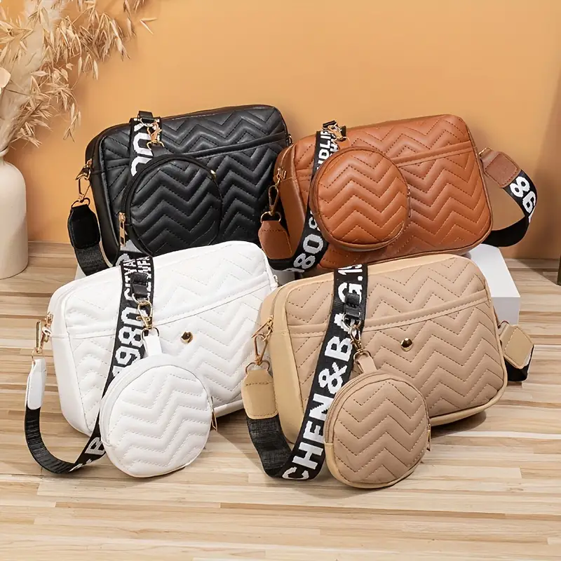 Stylish Polylines Quilted Crossbody Bag, Solid Color Square Shoulder Bag  With Round Coin Bag, Perfect Sling Bag For Everyday Use - Temu