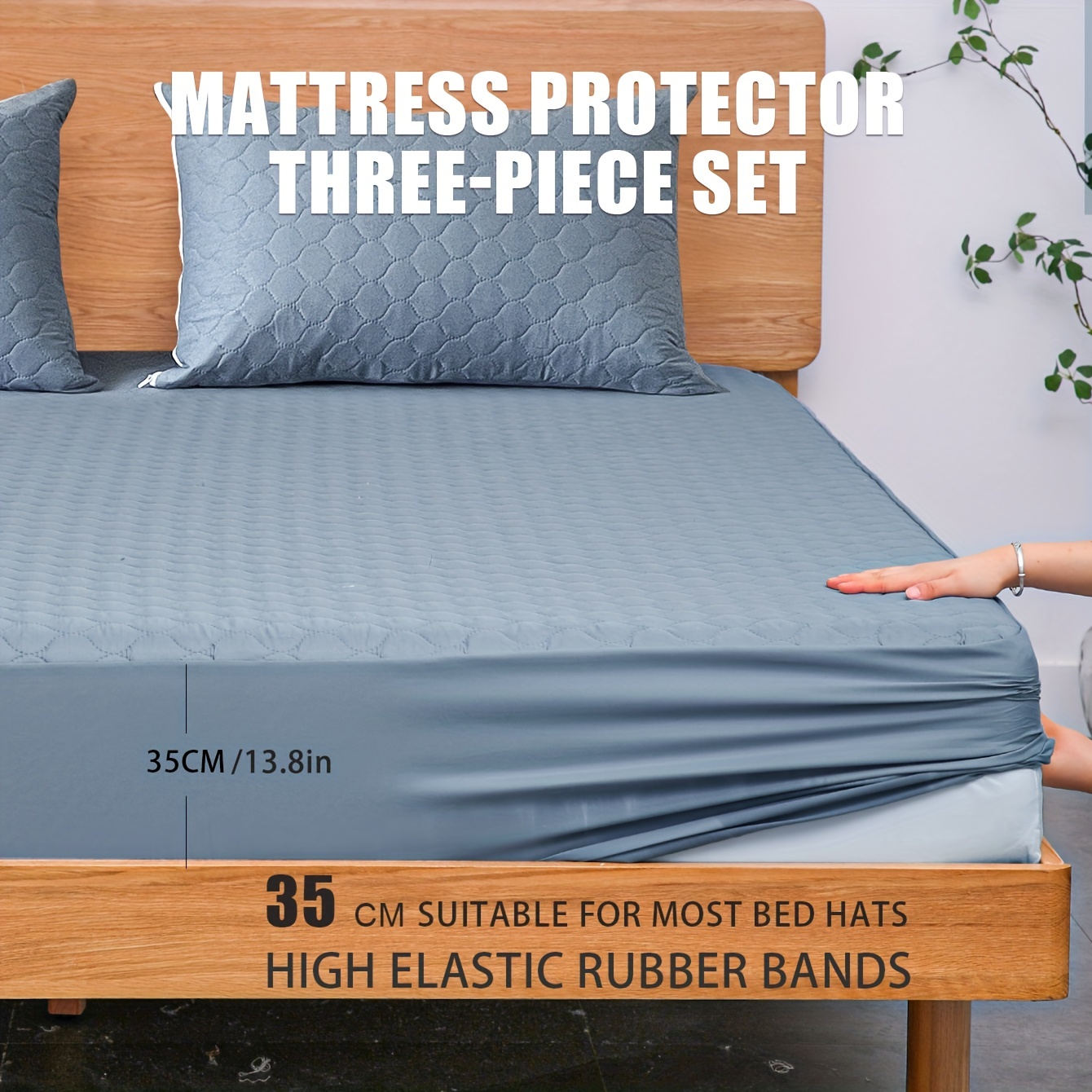 Blue Bedding Set, Waterproof Fitted Sheet Mattress Protector, Dust-proof  And Urine-proof Mattress Cover, Thickened Mattress Cover (1*fitted Sheet +  2*pillowcases) - Temu