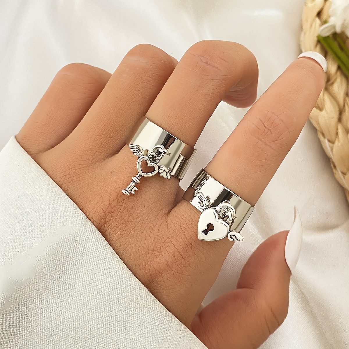 2 Anillos Apilables Estilo Kpop Dise o Moderno Cerradura Temu Chile