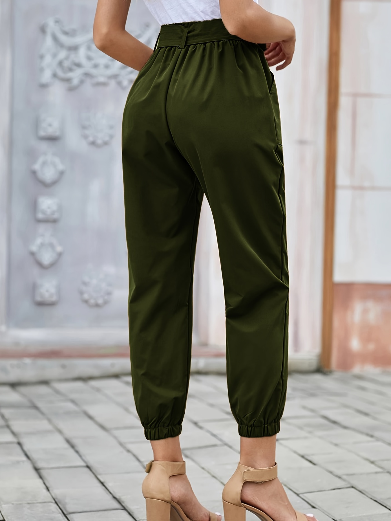 Solid High Waist Y2k Cargo Pants Pockets Casual Every Day - Temu