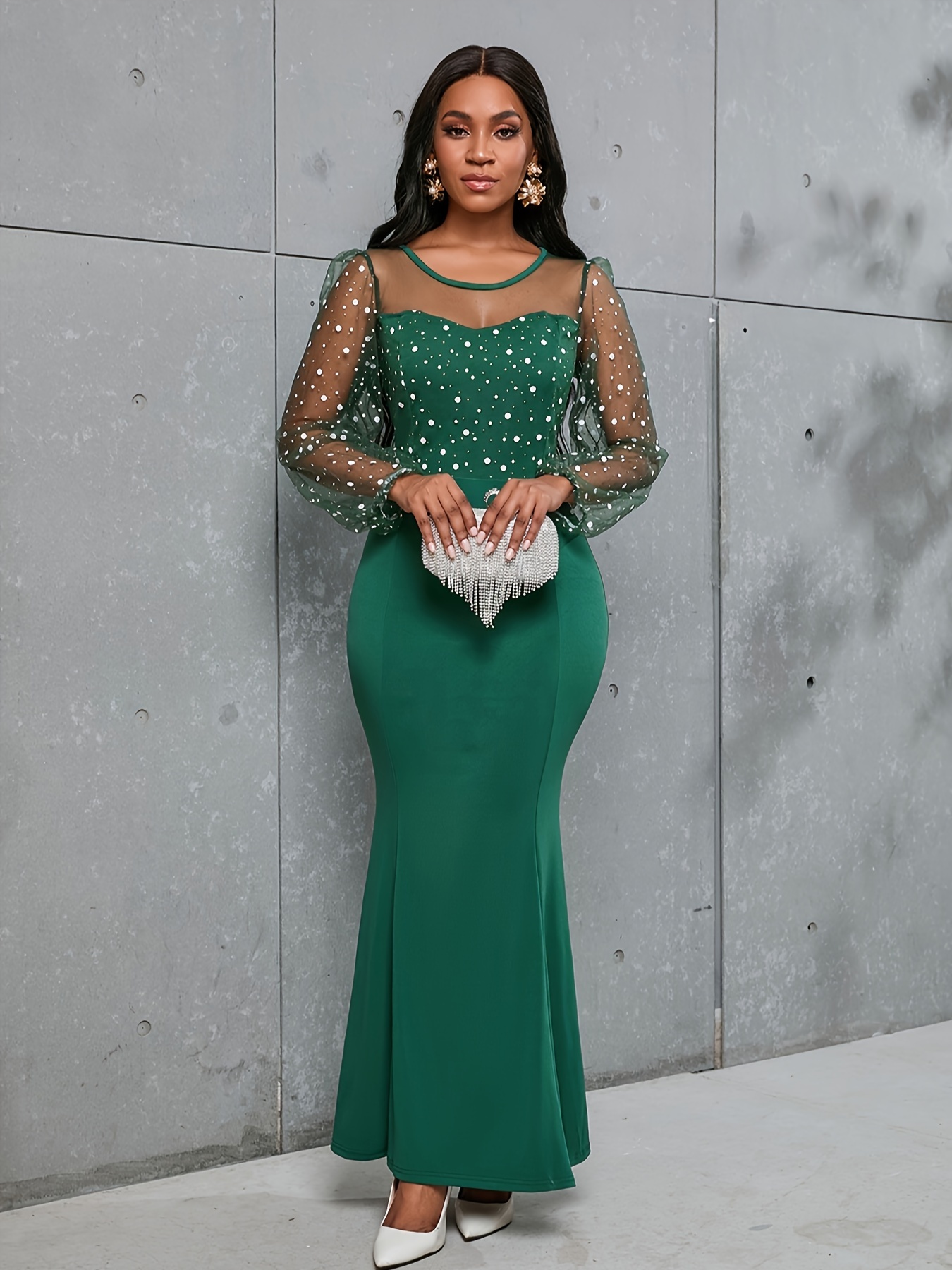 Dark Green Sequined Prom Dresses Aso Ebi Style Plus Size Lace Up